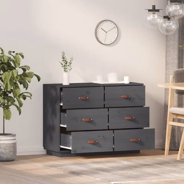 Berkfield Home Grey Solid Wood Pine Sideboard W/D/H: 100 x 40 x 75 cm