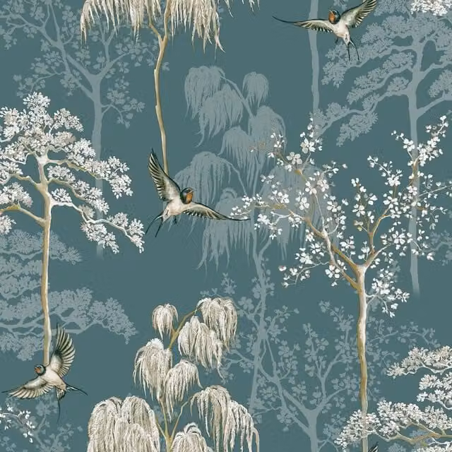 World of Wallpaper Garden Botanical Floral Wallpaper in Petrol Teal
