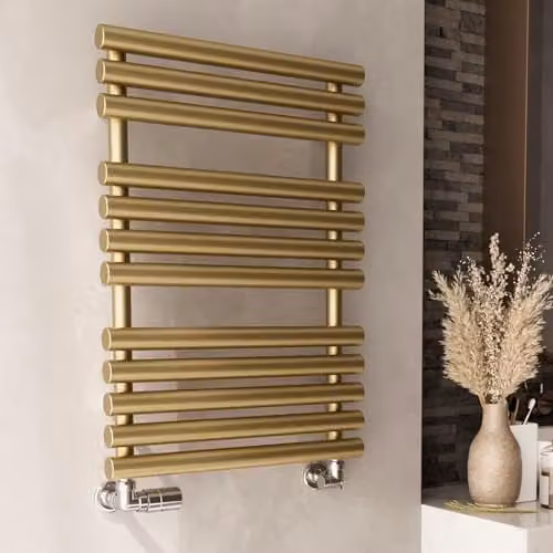 Terma Rolo-Towel Heated Towel Rail with Integrated Valve in Brass, H 75.5 x W 52.0 x D 12.7 cm