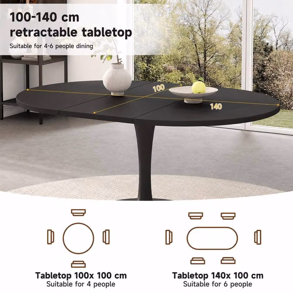ModernLuxe Modern Extendable Round Dining Table in Black, W/D/H: 100 x 100 x 75 cm (Extends to 140 x 100 cm) – 4
