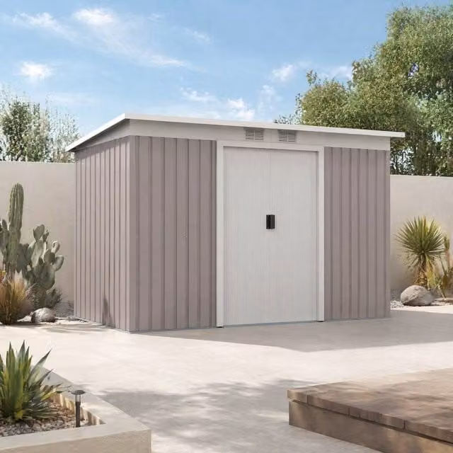 STILVORA Modern Grey Galvanised Steel Garden Storage Shed with Lockable Sliding Doors, W/D/H: 280 x 130 x 172 cm – 1