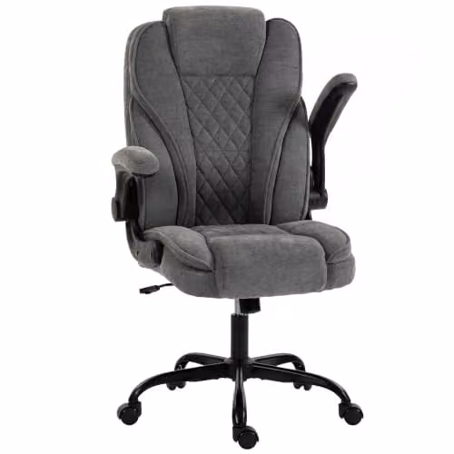 HOMCOM Grey Fabric Executive Office Chair with Flip-up Armrests and Swivel Function