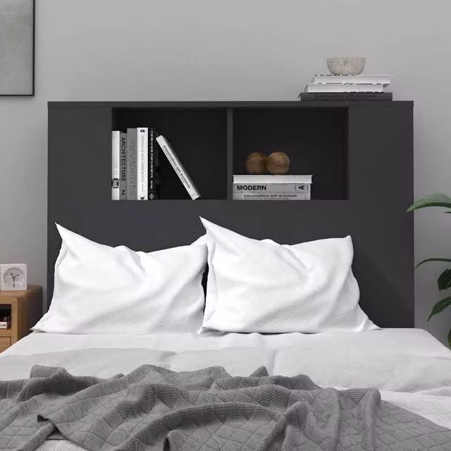 Berkfield Home Modern Black Headboard Cabinet with Integrated Bedside Shelf, W: 100 cm, D: 18.5 cm, H: 104.5 cm – 1