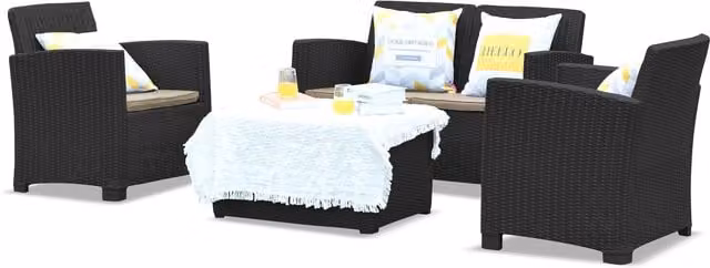 Santana 4 Piece Modern Black PE Rattan Set