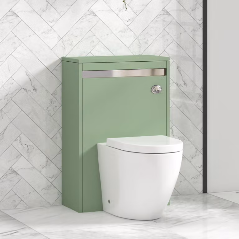 Royal Bathrooms Orion Mint Sage WC Unit with Elva Rimless Toilet Pan, Seat and Cistern, Width: 54 cm