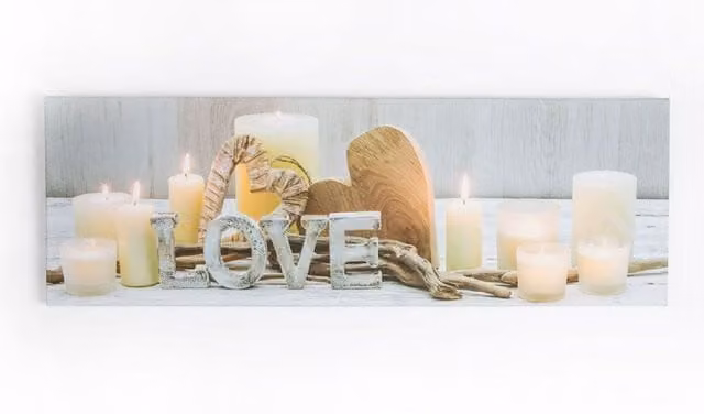 Art for the Home Love LED Printed Canvas Wall Art in Beige W/D/H: 90 x 90 x 3 cm