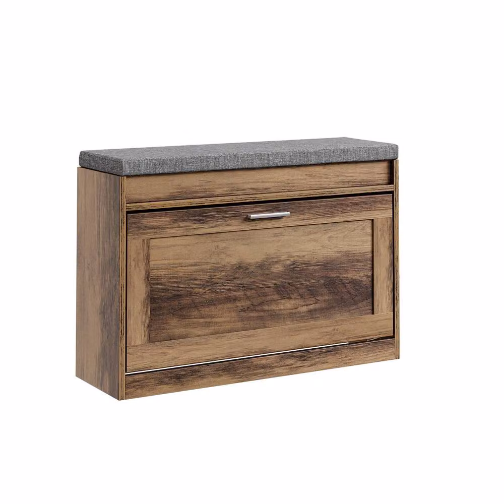 SoBuy Entrance Bench with Shoe Rack and Padded Fabric Seat in Brown, Grey or Silver – 2