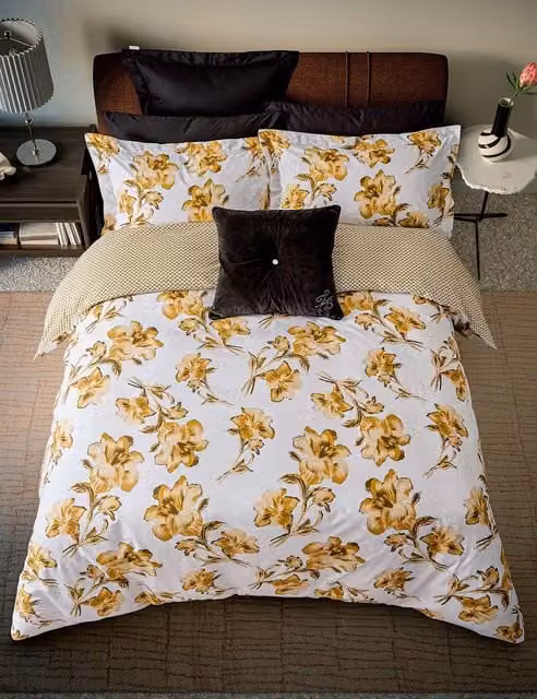 Ted Baker Midnight Garden Floral Pure Cotton Bedding Set, Yellow Mix, W: 140 cm, L: 200 cm
