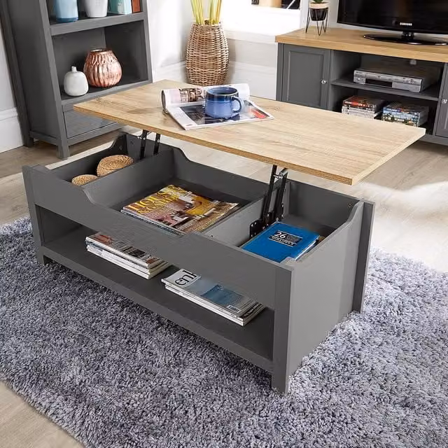Home Source Avon 1 Drawer Lift-Up Coffee Table Storage Unit in Grey