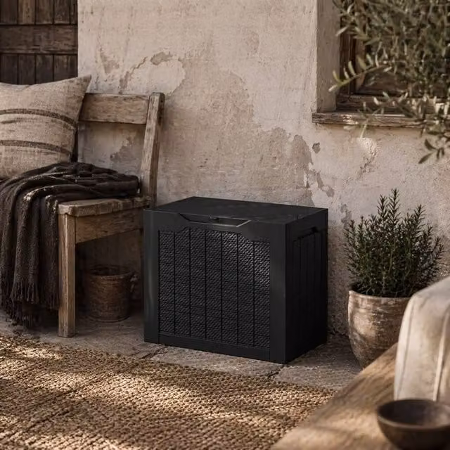 Wyld Haus Vevino Nela 93L Black Polypropylene Outdoor Garden Storage Box