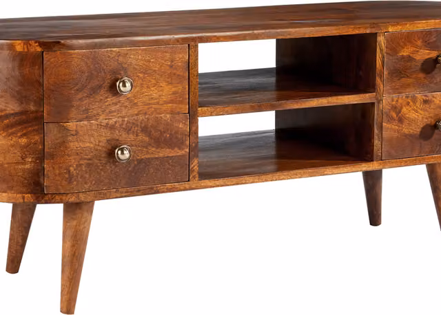 Elm Home And Garden Mid-Century Lacquered Mango Wood TV Unit in Brown