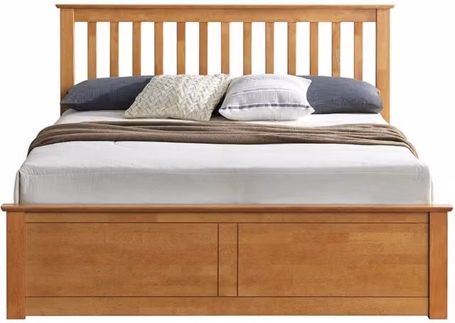 Rest Relax Lodge Oak Wooden Storage Ottoman Bed in Brown, W/D/H: 140 x 200 cm