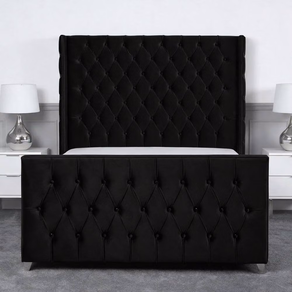 Living Comfort Bedz Seraphina Plush Velvet Upholstered Bed with Slatted Base in Black, Single, W/D/H: 90 x 190 cm – 2