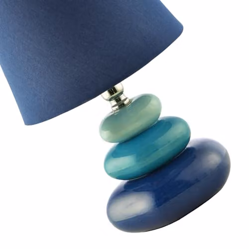 Happy Homewares Modern Ceramic Pebble Table Lamp in Blue, Turquoise and Petrol with Fabric Shade, H 30 cm x W 18 cm x D 18 cm – 3