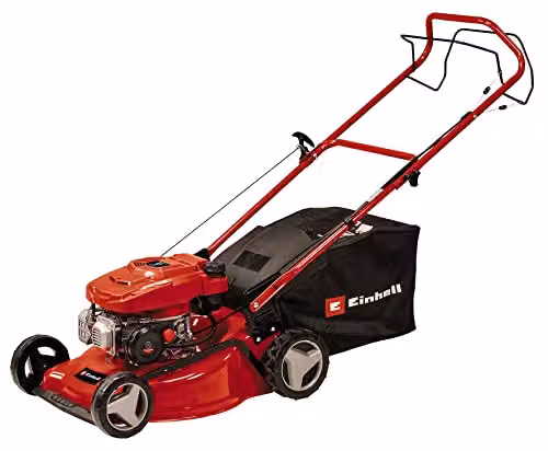 Einhell Petrol Self-Propelled Lawn Mower in Black and Red with 46 cm Cutting Width, Mulching Kit and Collection Bag