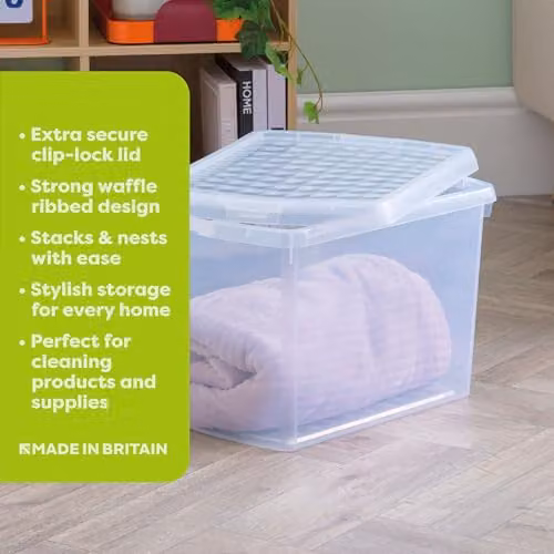 Wham Set of 4 Stackable Plastic Storage Boxes with Lids, 21.5L Each, Transparent – 2
