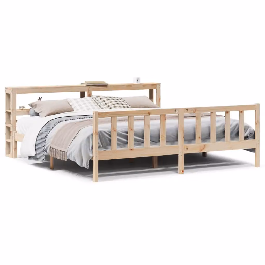 Berkfield Home Super King Bed Frame in Brown Rustic Solid Pine with Side Compartments, W/D/H: 180 x 200 cm – 2