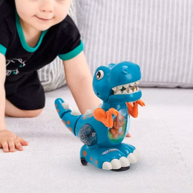 Livingandhome Blue Dinosaur Walking Toy with Sounds and Lights