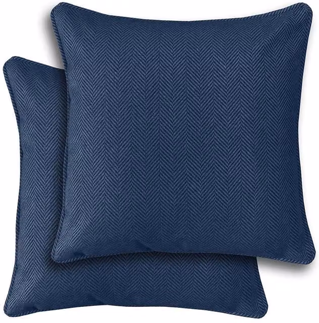 Enhanced Living Chester Pair of Square Double Sided Zip Opening Cushion Covers in Blue, W/D/H: 43 x 43 x 43 cm