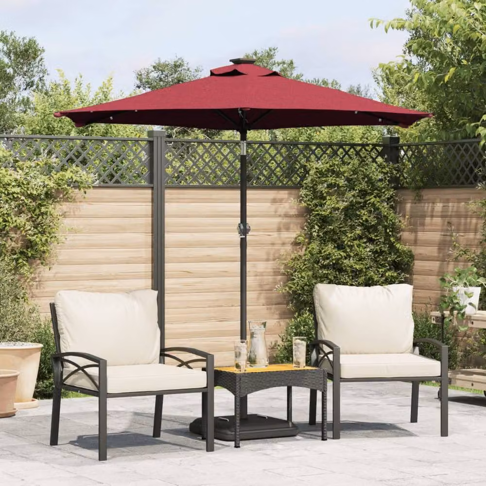 Berkfield Home Garden Parasol with LEDs and Steel Pole, Red, W/D/H: 225 x 225 x 212 cm – 2