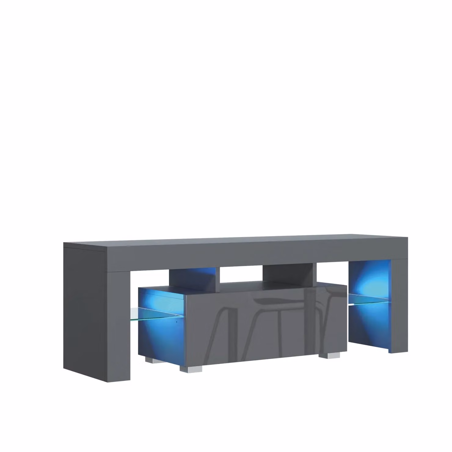 Mex Furniture LTD Modern Glossy TV Unit with LED Lighting in Dark Grey, W: 130 cm, D: 35 cm, H: 45 cm – 2