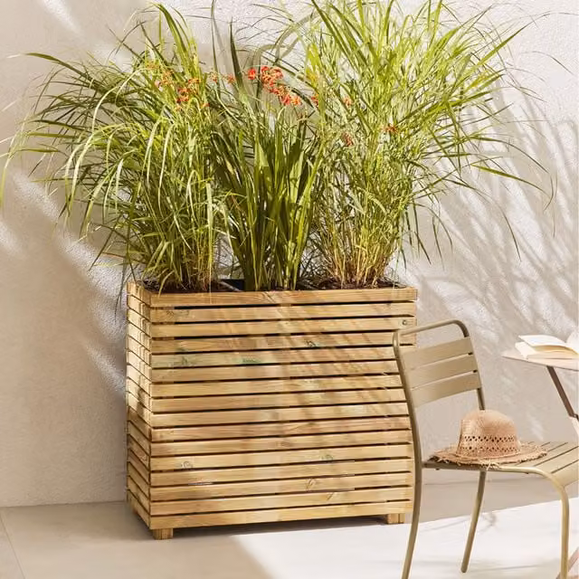 Cerland Horizon Outdoor Rectangular Wooden Planter in Black or Brown, Width: 80 cm