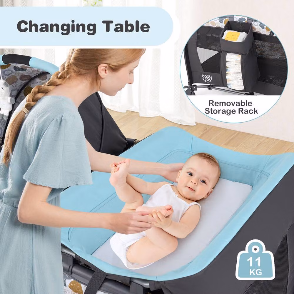 CASART Foldable Nursery Center Bassinet and Baby Playard with Diaper Changing Table in Grey and Multicolour – 8