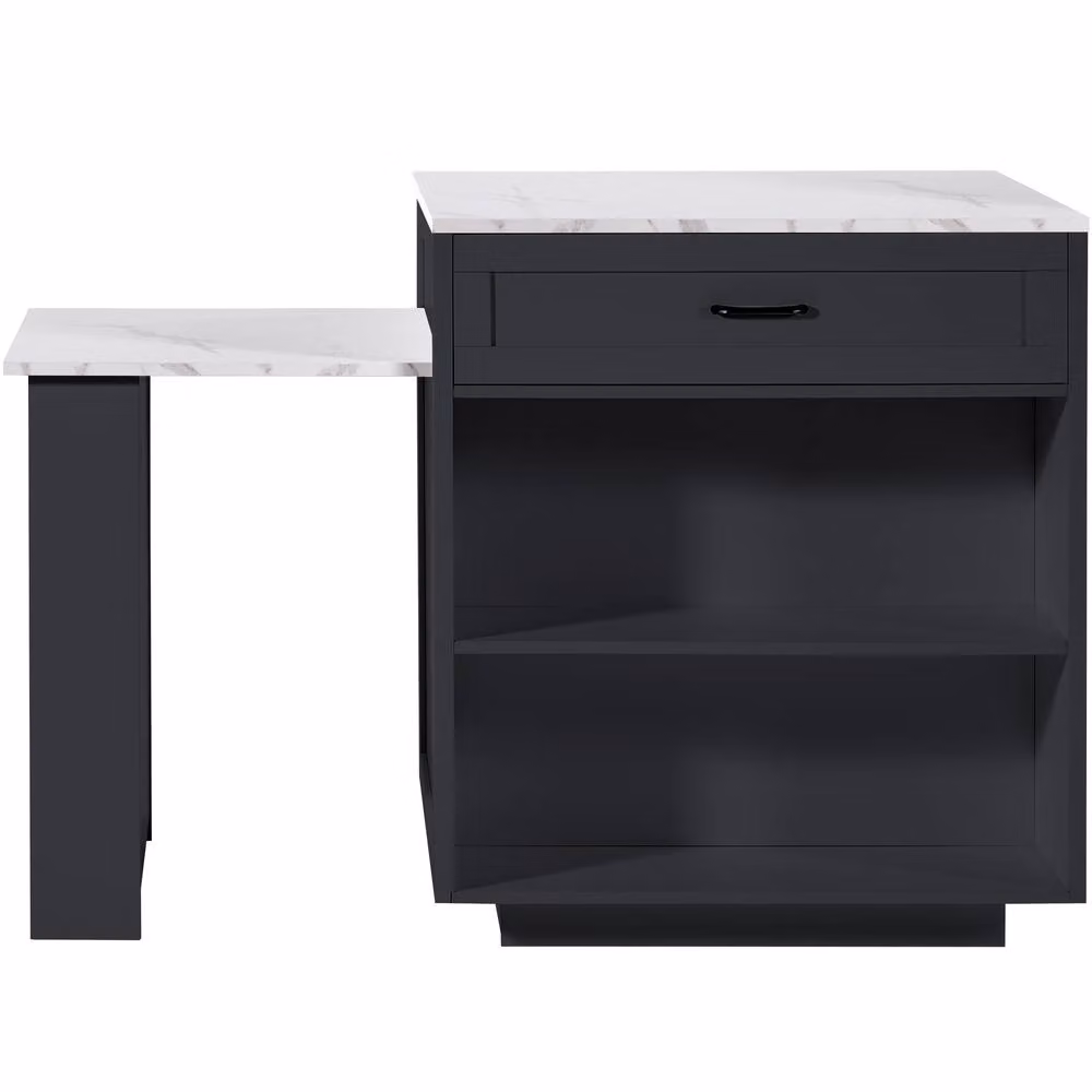 BTM Extendable Bar Table with Two Drawers and Side Shelves in Black – 8