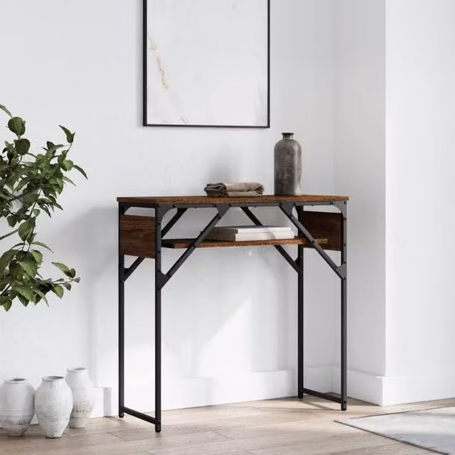 Berkfield Home Console Table with Shelf, Brown Oak, W/D/H: 75 x 30 x 75 cm