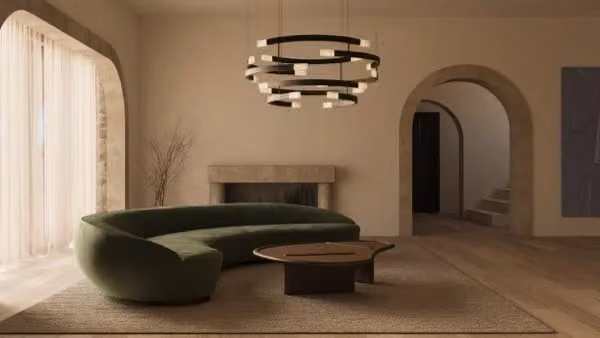 CTO Lighting Trace Circular Halo Chandelier in Black and White Metal and Glass