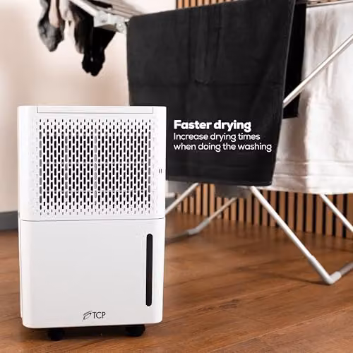 TCP 6L Portable Dehumidifier in White with 2.1L Water Tank, Sleep Mode, Continuous Drainage and Timer – 3