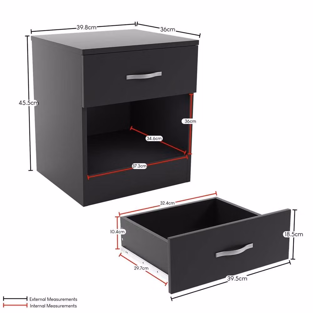FORGEVIO Modern Black 1 Drawer Bedside Chest – 2