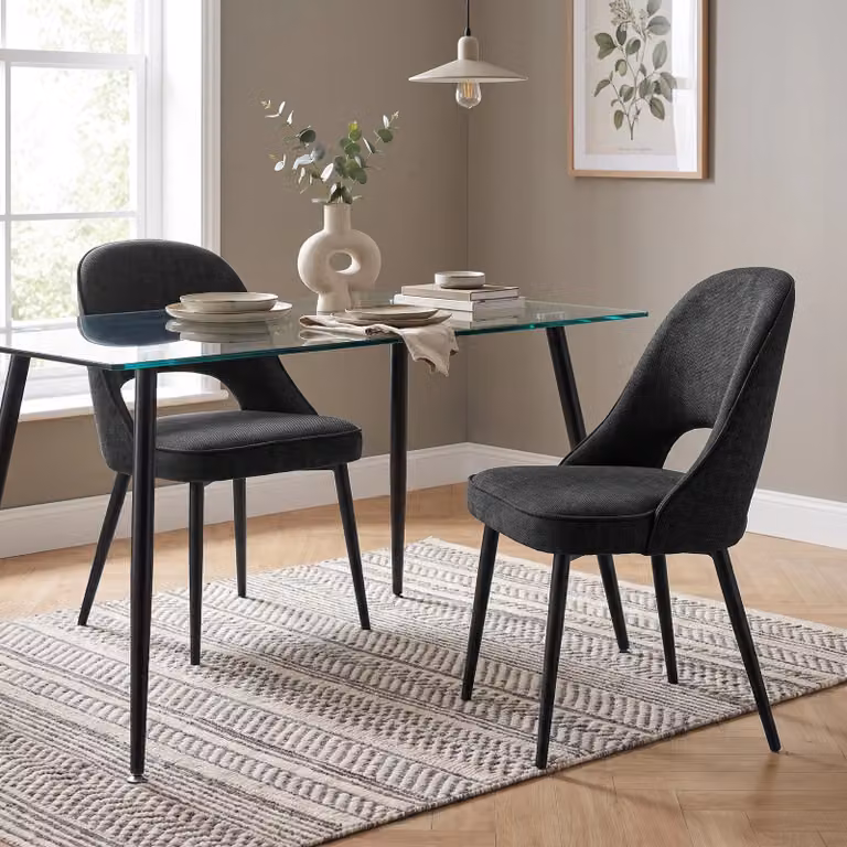DHS Modern Upholstered Fabric Dining Chairs Set of 2 in Black and Green