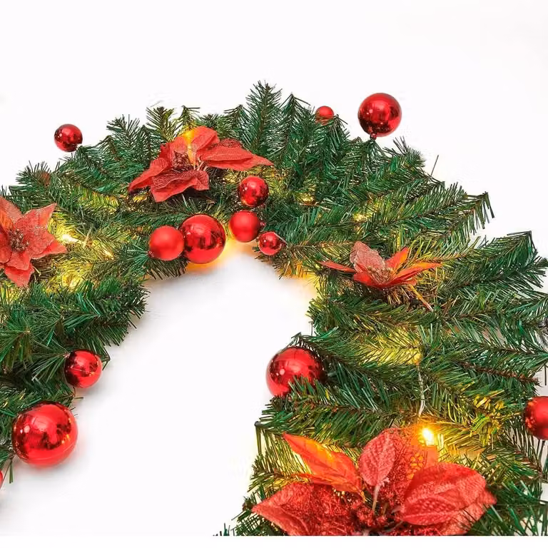 The Chair Cover Company Red Christmas Garland with Flowers and Lighting