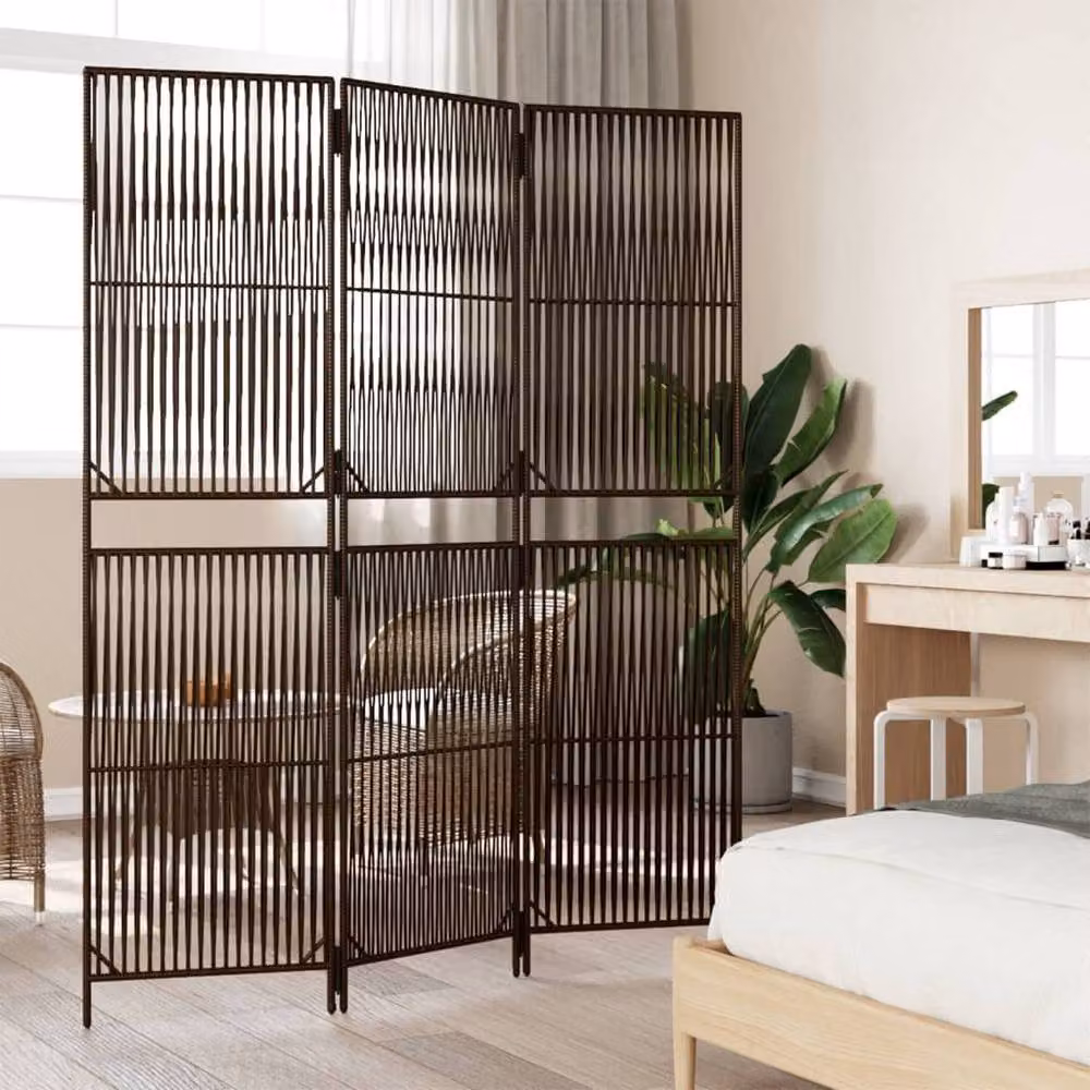 Berkfield Home 3 Panel Brown Poly Rattan and Steel Room Divider – 3