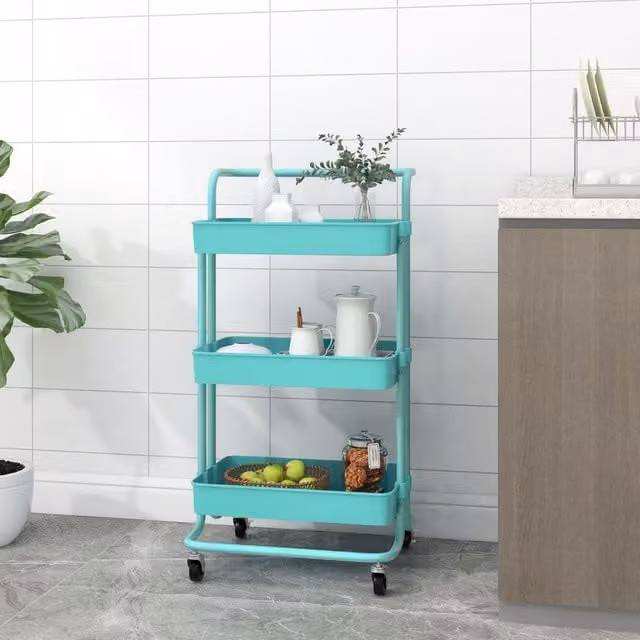 Berkfield Home 3-Tier Kitchen Trolley in Turquoise and Black, W/D/H: 42 x 35 x 85 cm – 1