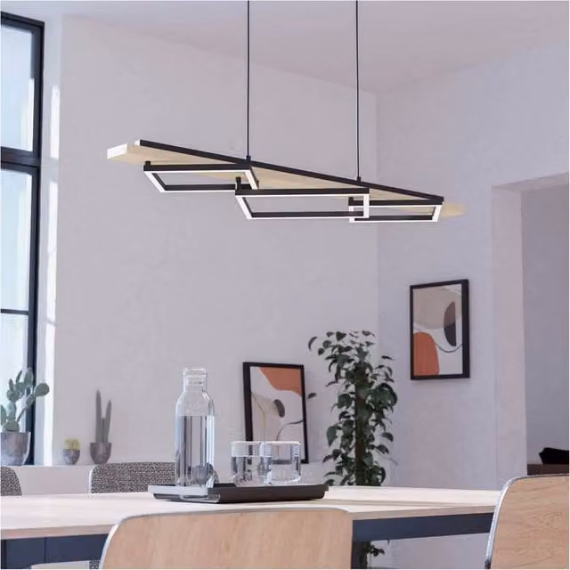 Loops Modern Black and Brown LED Pendant Ceiling Light with Wood and Metal Finish