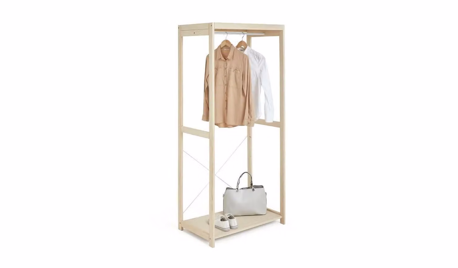 Flicka Open Single Rail Wardrobe in Pine Brown and Beige