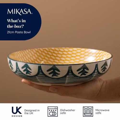 Mikasa Green Leaf Floral Stoneware Pasta Bowl, Multicolour, 21 cm – 4