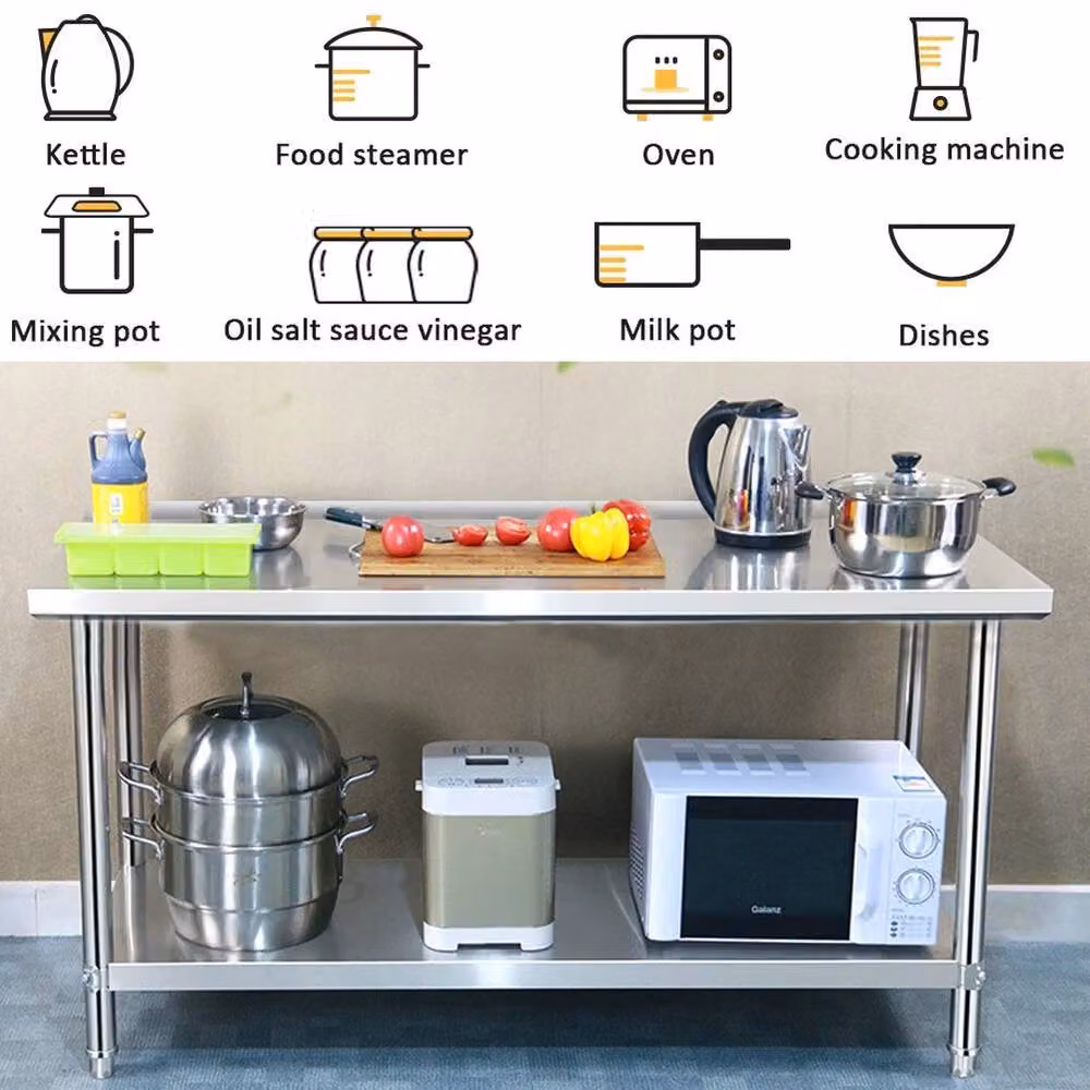 EONLION Stainless Steel Catering Worktop Countertop in Silver, W: 90 cm, D: 35 cm – 2