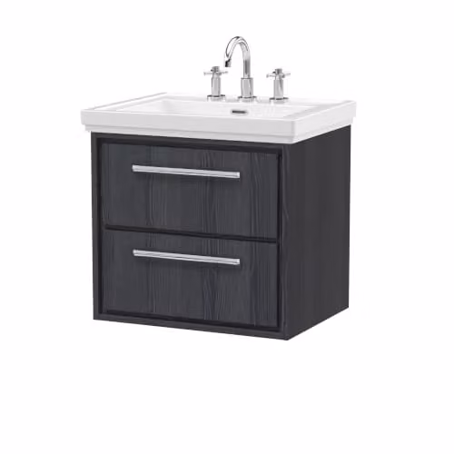 Balterley Longnor Wall Hung 2 Drawer Bathroom Vanity Unit with Rectangular Basin, Graphite Grey, W: 63.0 cm, D: 47.1 cm, H: 60.5 cm – 3
