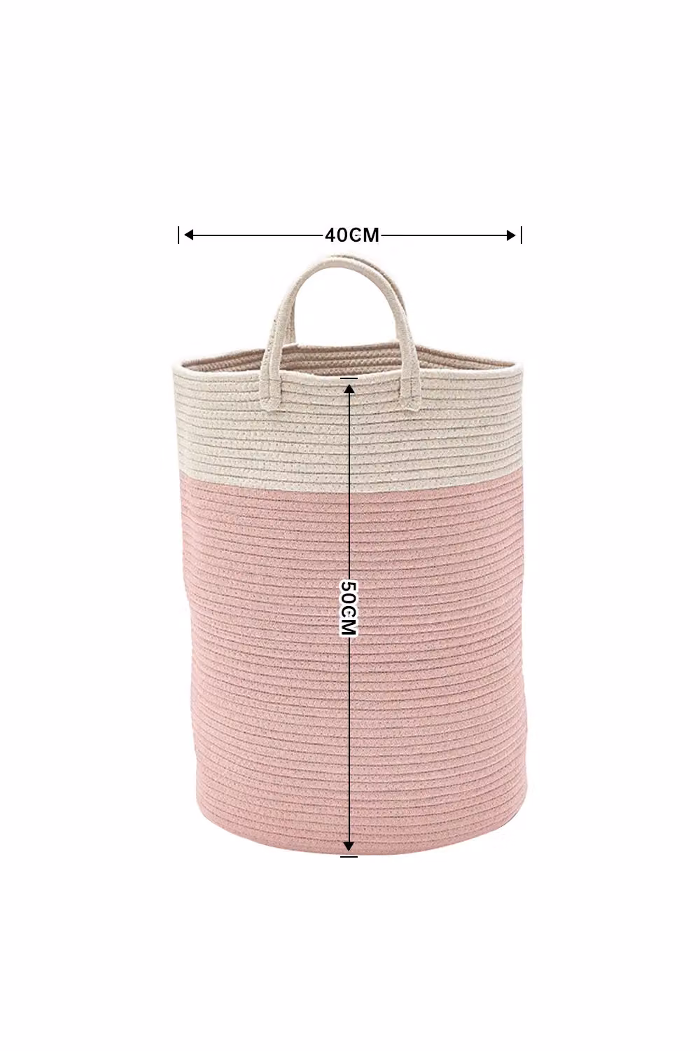 Living and Home 63L Woven Cotton Rope Laundry and Toy Storage Basket with Handles, Pink, Height: 50 cm – 2