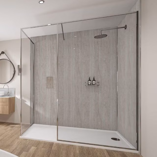 Wetwall Silver Oak Wood Look Laminate Wall Panel Tongue and Groove W: 88.0 cm, H: 242.0 cm, D: 1.1 cm