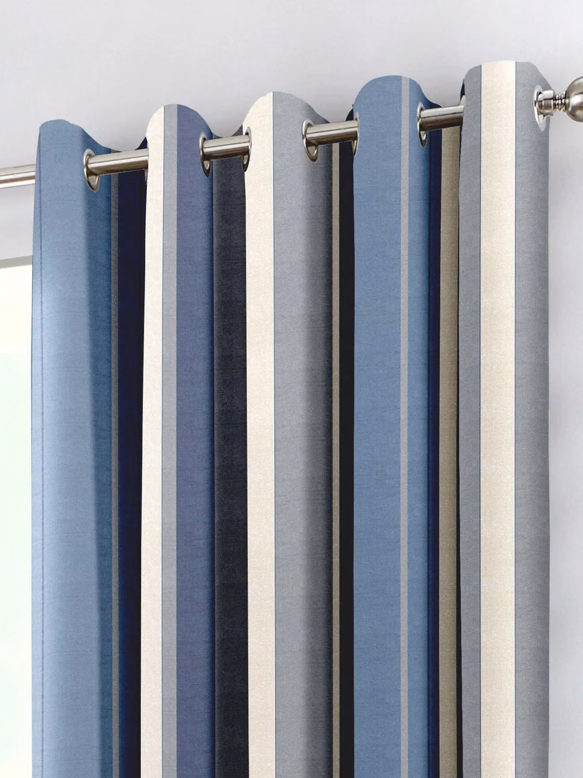 Fusion Whitworth Stripe Fully Lined 100% Cotton Eyelet Curtains in Blue, Width: 229 cm, Drop: 229 cm – 2