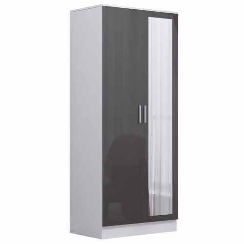 Reflect Modern Bedroom Furniture Set in Grey Gloss and Matt White Finish including 2 Door Mirror Wardrobe, Tallboy Chest and 2 Bedside Tables – 3