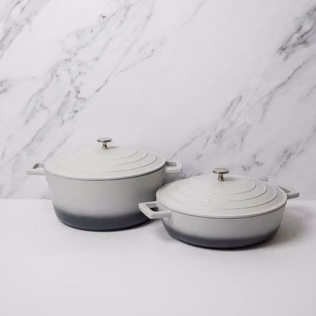 MasterClass 2pc Cast Aluminium Casserole Dish Set in Grey Ombre and White, 4L & 5L