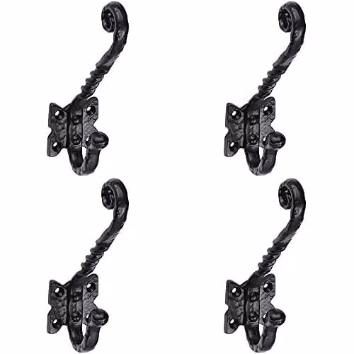 Loops 4 Pack Ornate Twisted Hat and Coat Hook on Butterfly Backplate, Black Antique, Projection: 8.2 cm – 1