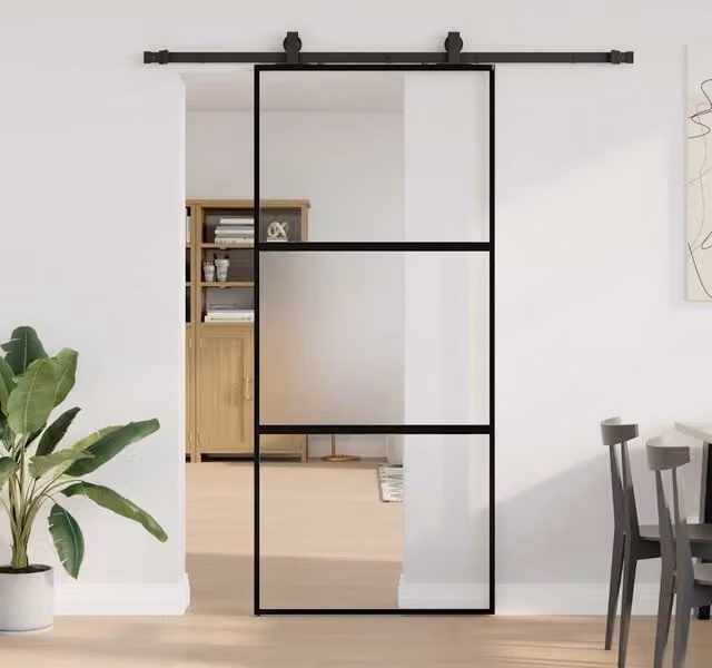 Berkfield Home Modern Black Sliding Glass Door with Hardware Set, W: 90 cm, H: 205 cm