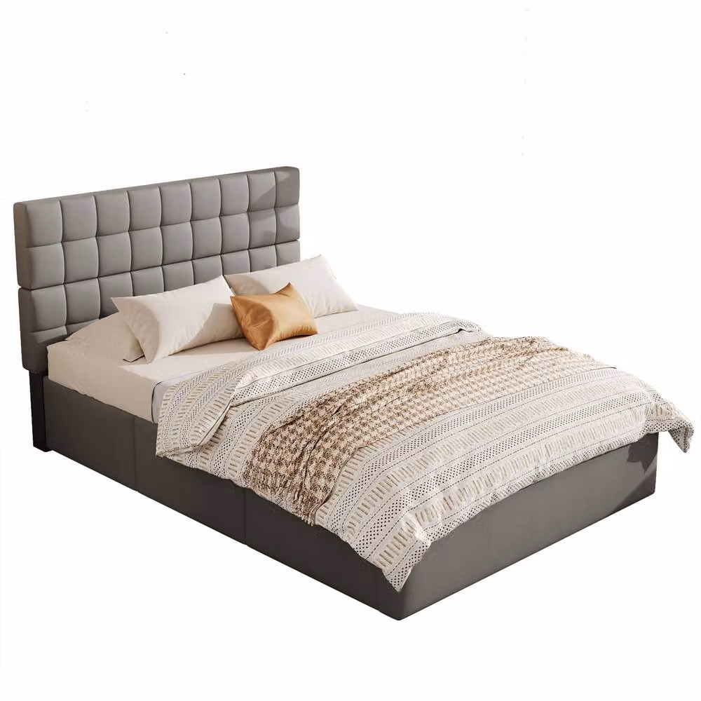 BTM Double Upholstered Hydraulic Storage Bed Frame with Drawers in Grey, W/D/H: 140 x 200 x 148 cm – 3