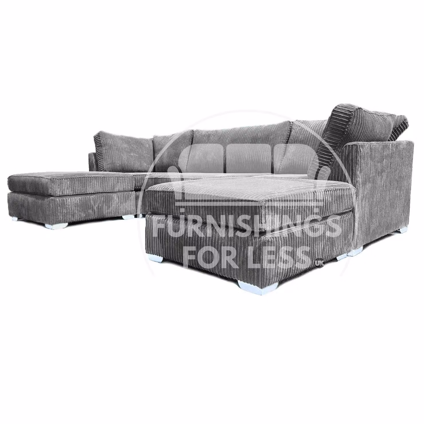 Furnishings For Less UK Bishop U-Shaped 5 Seater Large Sofa in Grey Jumbo Cord Fabric with Matching Ottoman – 3